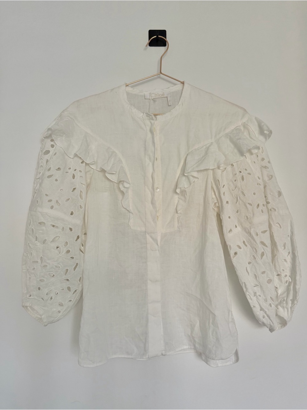 Chloe Ivory Eyelet Ruffle Linen Blouse